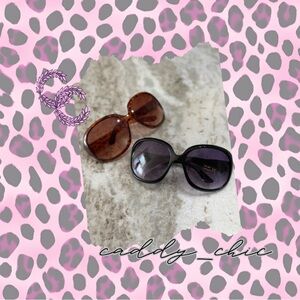 Round Oversized Sunglasses Bundle of 2 | Leopard & Black Frames |
